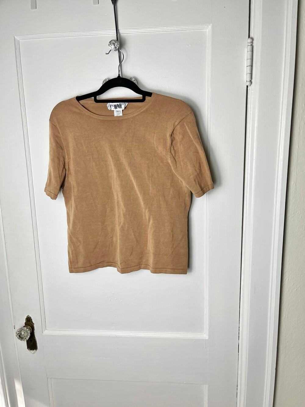 Vintage Pendleton Women's Brown Silk Blend Knit Short Sleeve Top Size Large